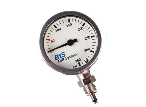 Manometer Kapsel 52mm "BtS Dir Systems" 0-360 Bar, Mineralglas, Nickel verchromtes Gehäuse